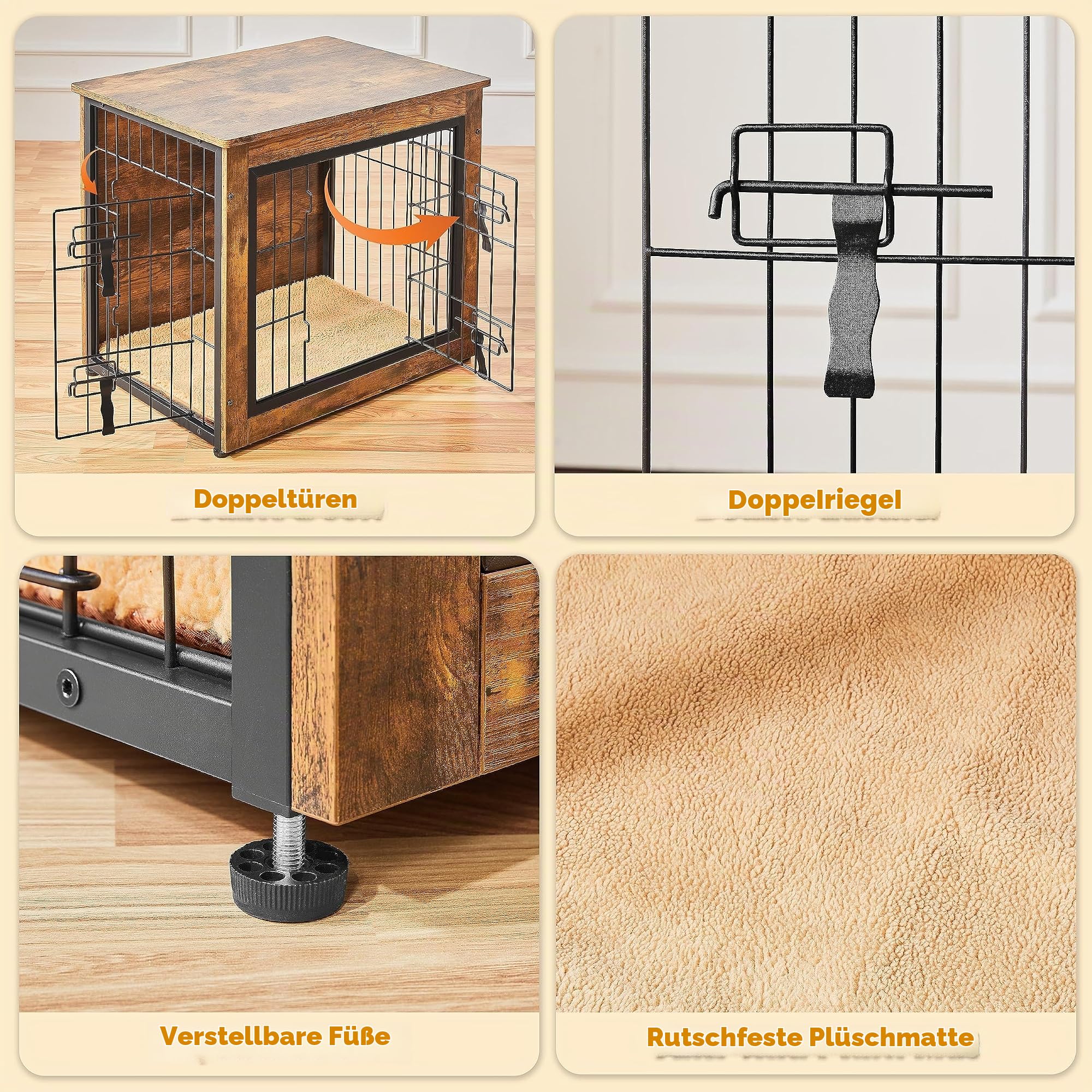 Yaheetech Hundekäfig Möbel, Hundebox Beistelltisch, Moderne Hundehütte für kleine/mittelgrosse Hunde bis zu 61 kg, Hundehaus mit 2 Kissen, 138x51x61 cm, Braun