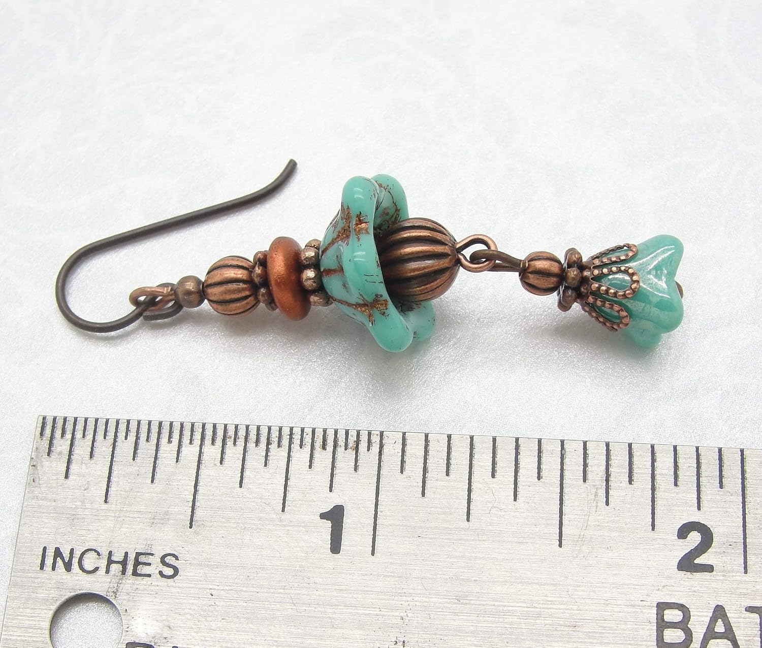 Antiqued Copper Boho Blue Flower Earrings