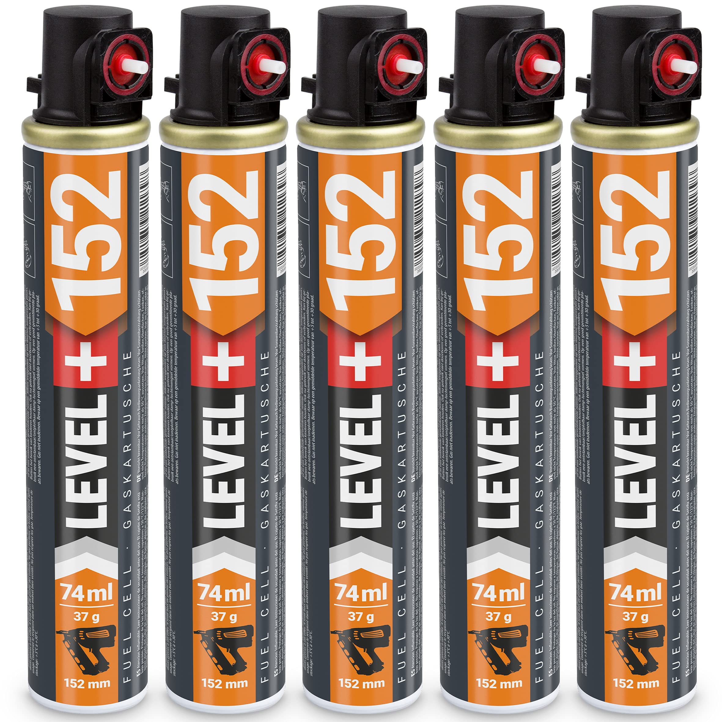 Cartucho de gas 5 unidades de repuesto para equipos de asentamiento a gas, 152 mm x Ø32, Fuel Cell, cartucho de gas para clavadoras de gas L+152