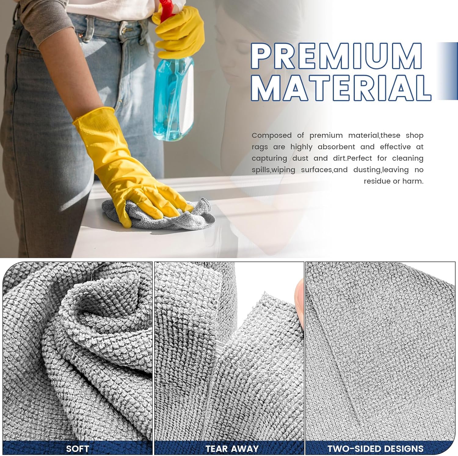 75 Pack Microfiber Cleaning Cloth Roll,Reusable Washable Ultra Tear Away Microfiber Towels,Absorbent Rags Drying Dishcloths for Car,Home,Garage or Shop Kitchen(Grey) - Image 4