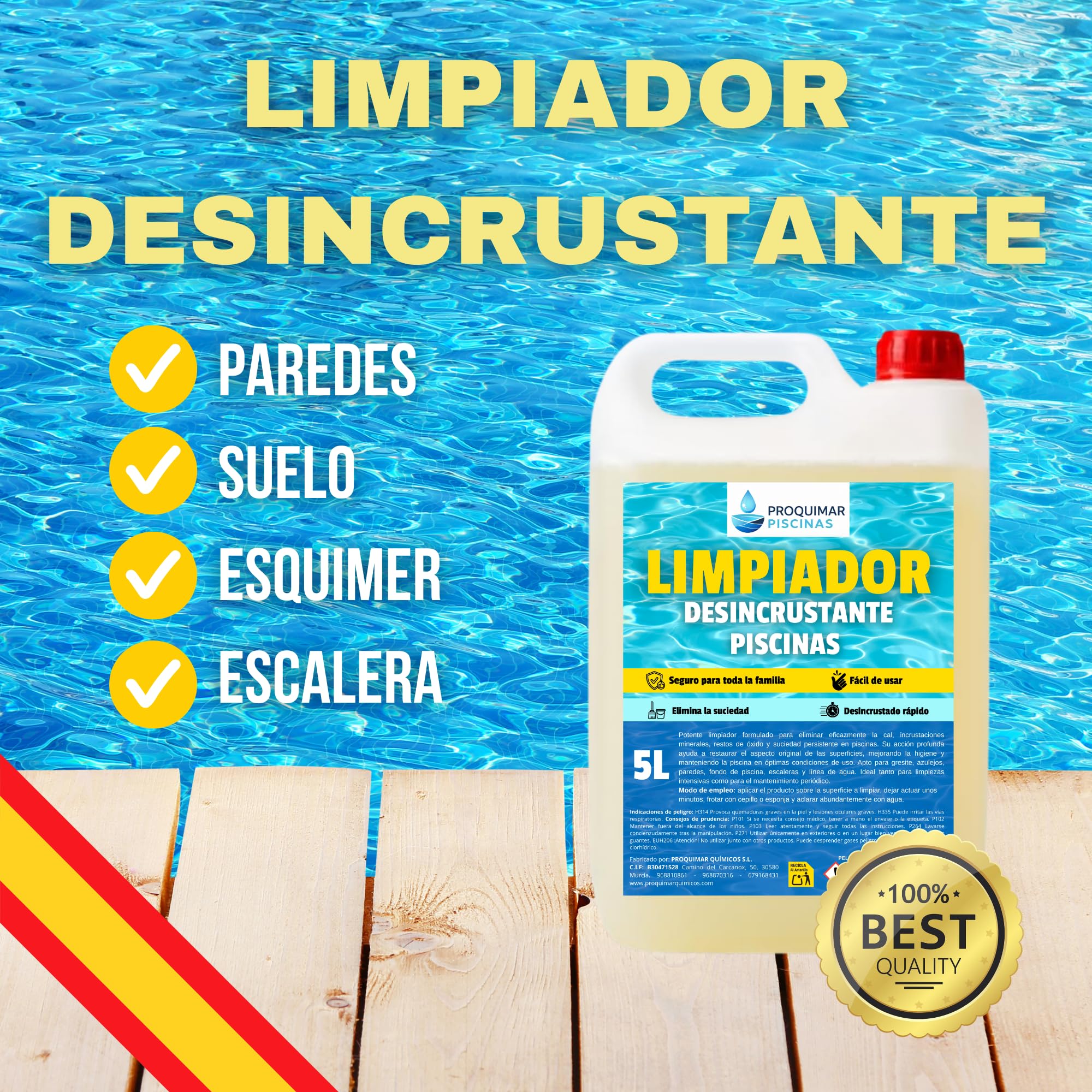 Limpiador Desincrustante para Piscinas – Limpieza Total Profesional | Elimina Suciedad Incrustada, Óxido y Cal | Ideal para Piscinas de Obra, Gresite y Azulejo