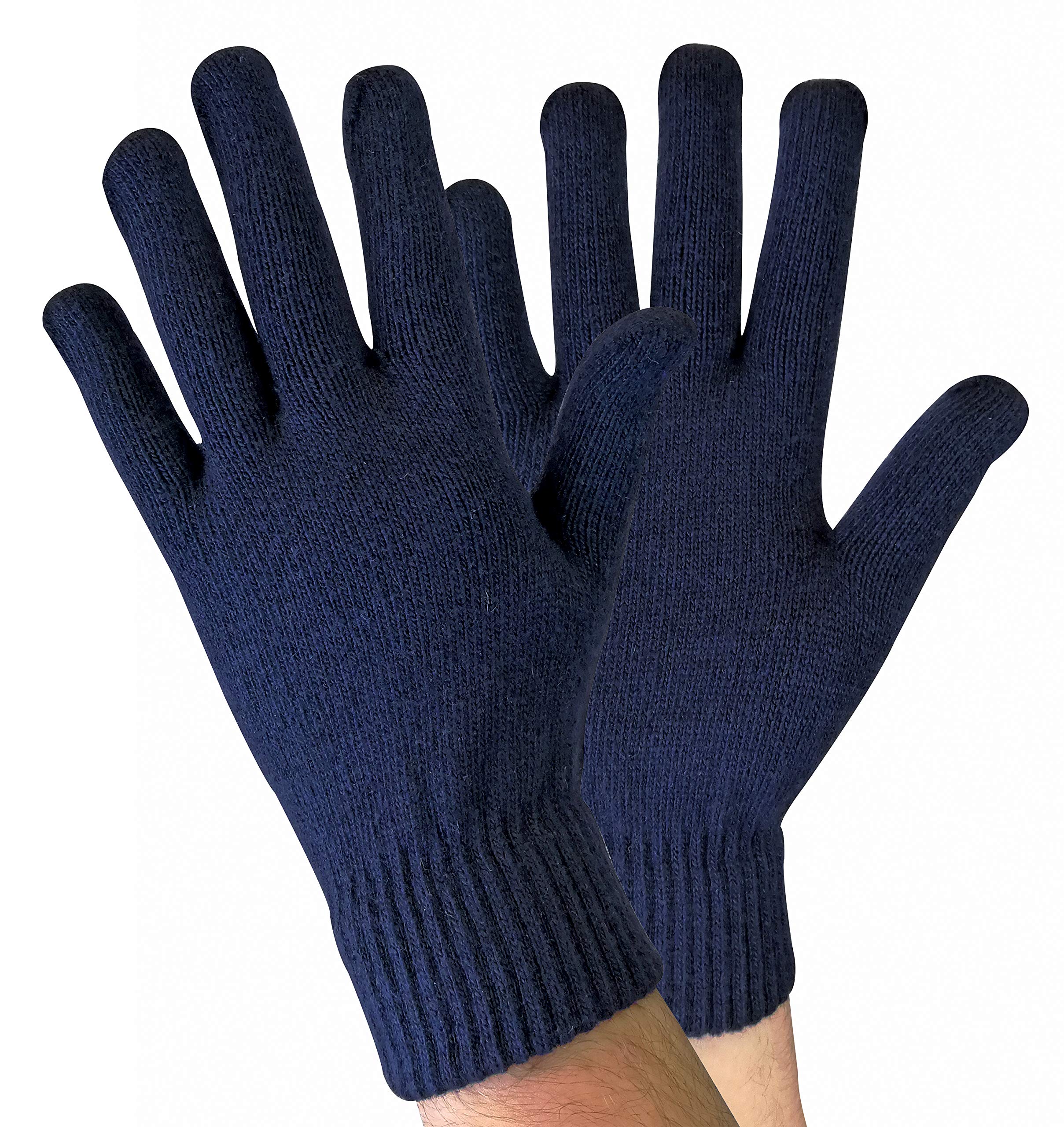 Sock Snob - Adult Mens Thin Knitted Winter Warm Magic Thermal Wool Gloves for Cold Weather (One Size, WG Navy)
