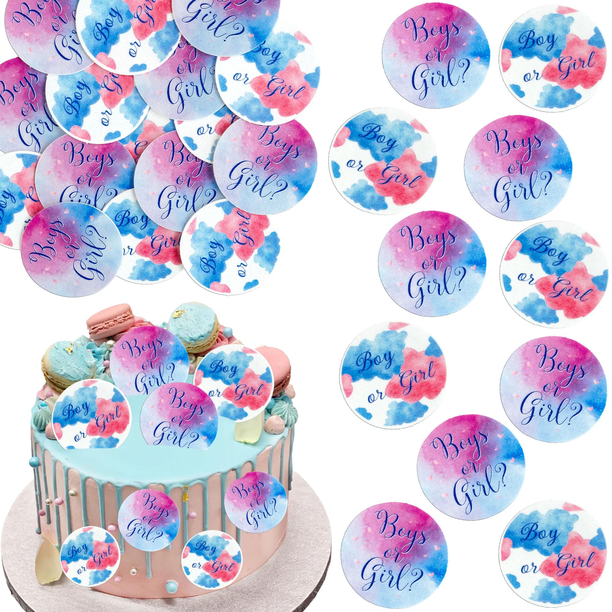 Ephlyn 48Pcs Edible Boy or Girl Cupcake Toppers Gender Reveal Cupcake Picks for Gender Reveal Baby Shower Birthday Party Cake Decorations Supplies Pink Blue