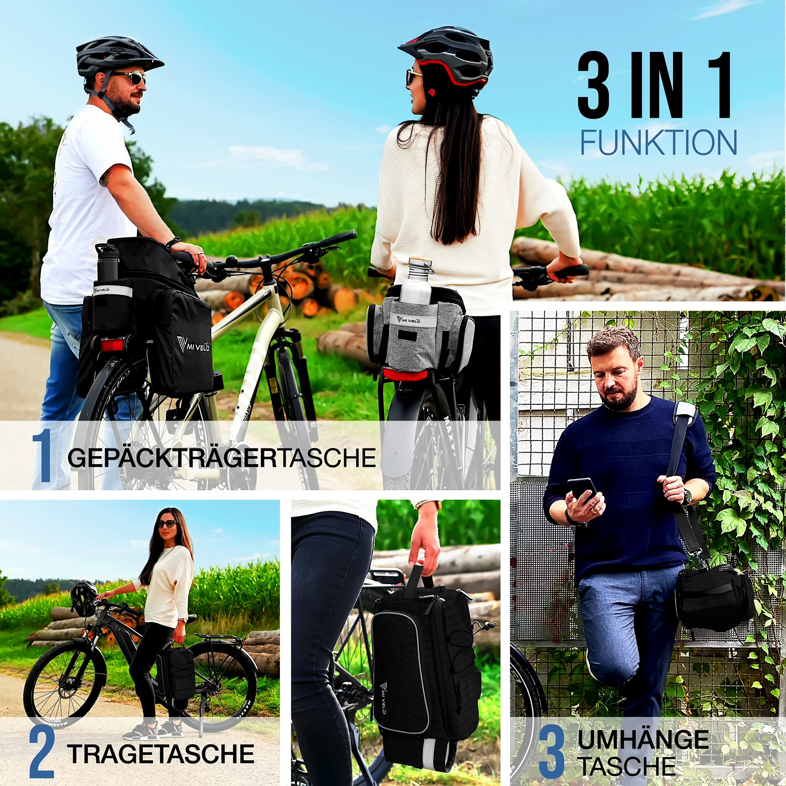 MIVELO - Fietstas Voor Bagagedrager - Bagagedragertas Fiets Uitbreidbaar Tot 20 L Waterafstotend 20 L Zwart