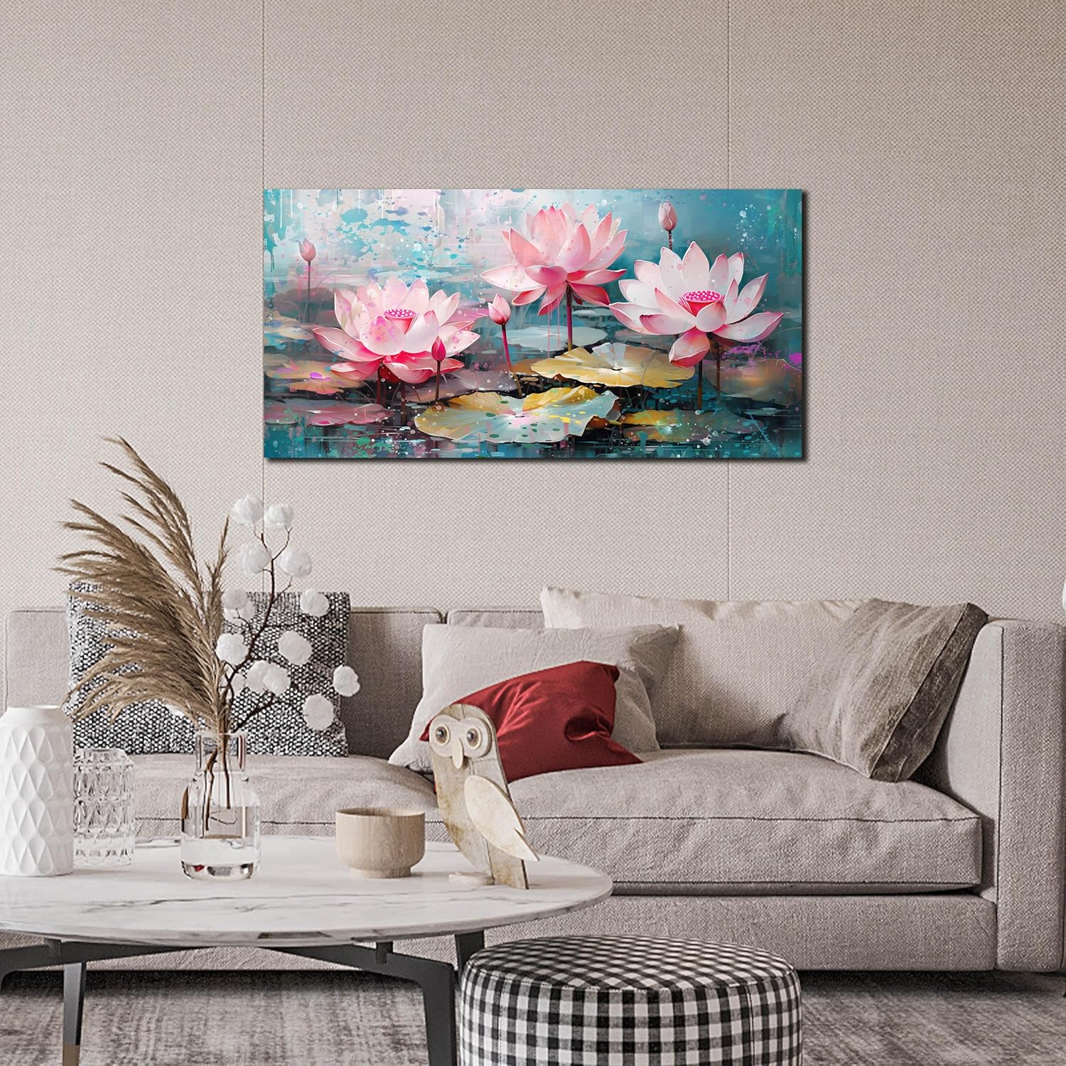 Lotus Bedroom Wall Decor for Women - Pink Flower Wall Decor for Bedroom - Modern Wall Art for Living Room Size 20" x 40" - Image 5