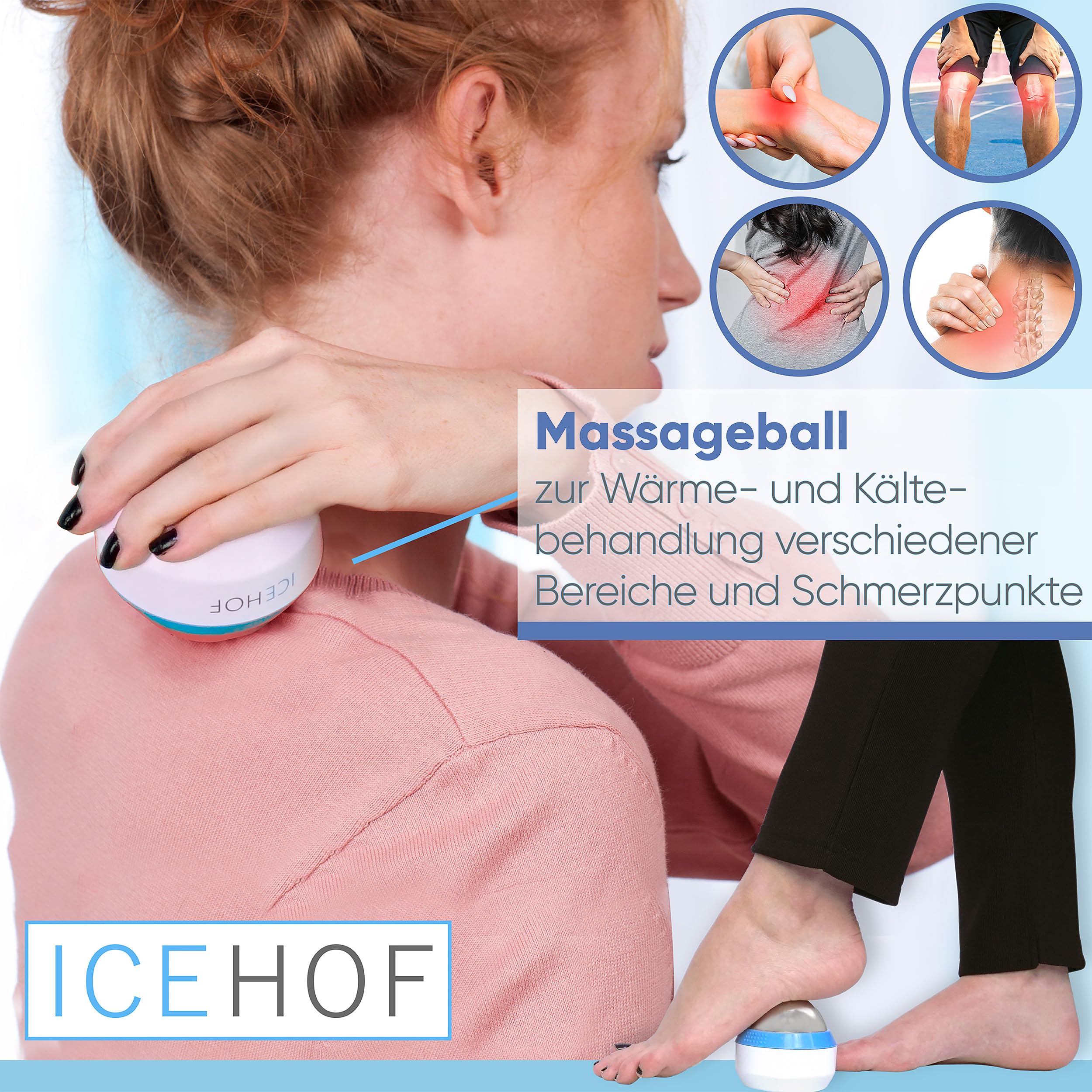 ICEHOF Bola de masaje con enfriamiento - Bola de masaje para fascia - Rodillo facial, en todo el cuerpo con gel refrescante - funciones de masaje y enfriamiento o calentamiento