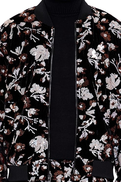 Forever 21 Men's Sequin Floral Bomber Jacket