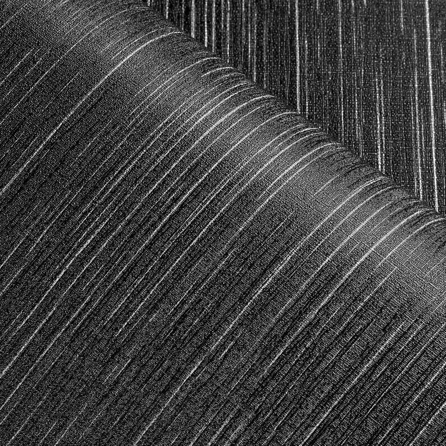 FunStick Textured Black Peel and Stick Wallpaper for Living Room Linen Texture Wallpaper for Bedroom Waterproof Faux Grasscloth Striped Black Vinyl Wrap for Furniture Cupboards Shelves Tables 40CMx2M