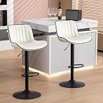 YOUNUOKE Bar Stools Set of 2, Modern Swivel Counter Height Barstools with Mid Back, Adjustable Tall Upholstered Faux Leather Bar Chairs for Kitchen Island, White