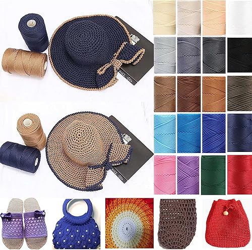 Miniatura 2 de Cordón de hilo artístico de 14.11 oz, hilo de poliéster color caqui claro, macramé, tejer, bolsas de bricolaje, canasta de ganchillo, sombrero de