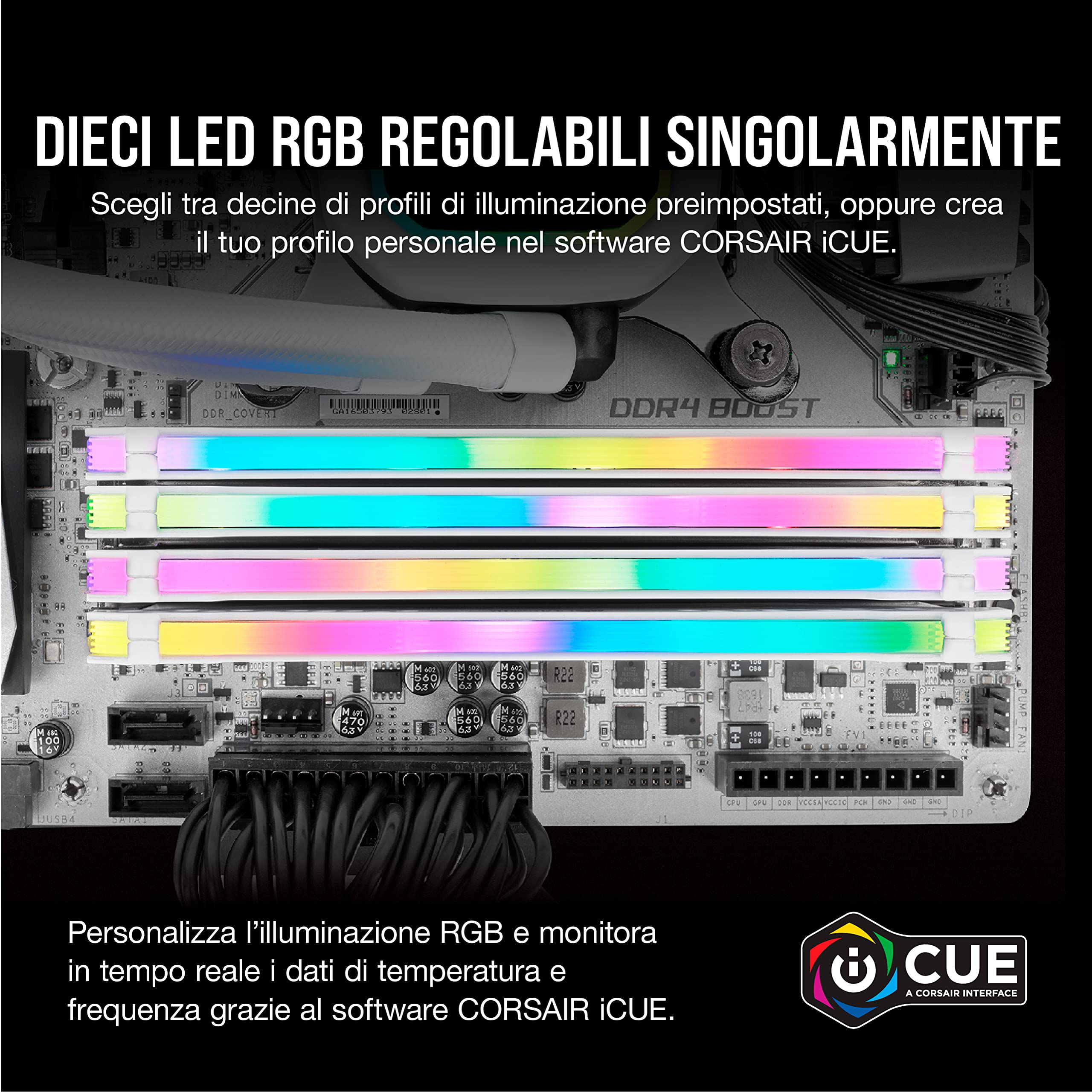 Corsair Vengeance RGB PRO 16GB (2x8GB) DDR4 Fino a 3200MHz CL16 XMP 2.0 Kit di Memoria Illuminato RGB LED Entusiasta, Bianca