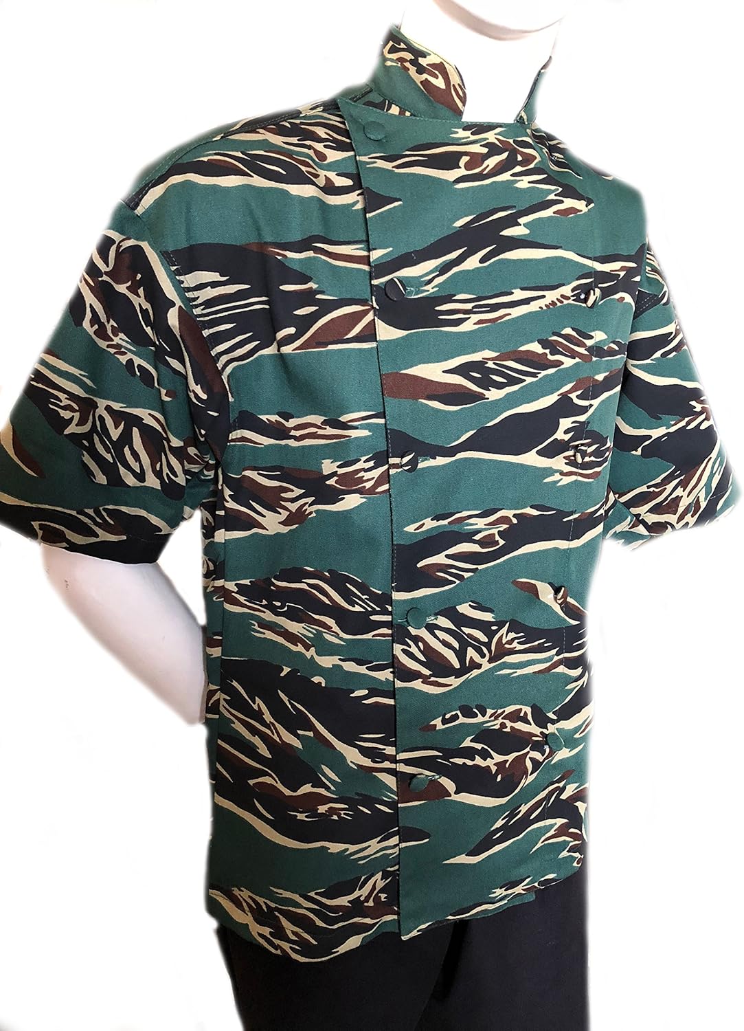 Camouflage Chef Coat Jacket Camo in Green Tiger Stripe Soft Twill + HAT
