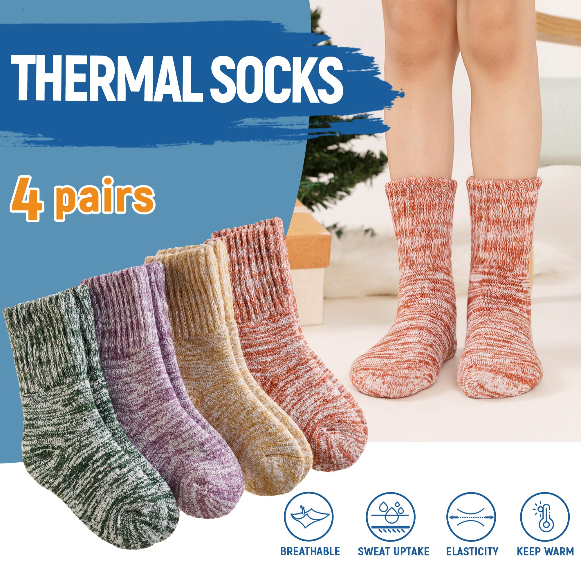 Calcetines térmicos de senderismo para niños, gruesos, suaves, cálidos, térmicos, para snowboard, niños y niñas, 4 pares