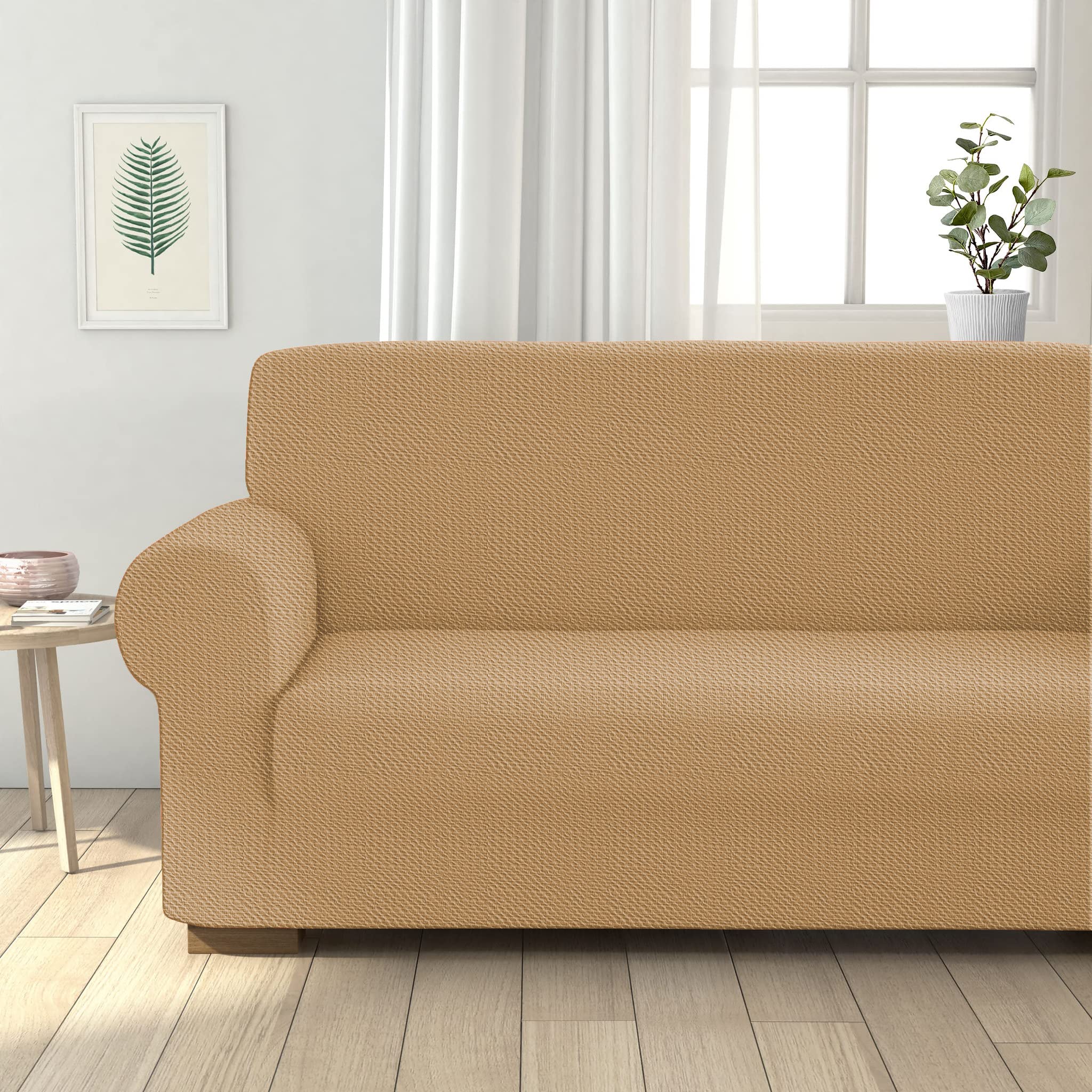 Martina Home 3-zits stretch bankhoes, stof, groen/fles, 3 pleinen (170 a 220 cm