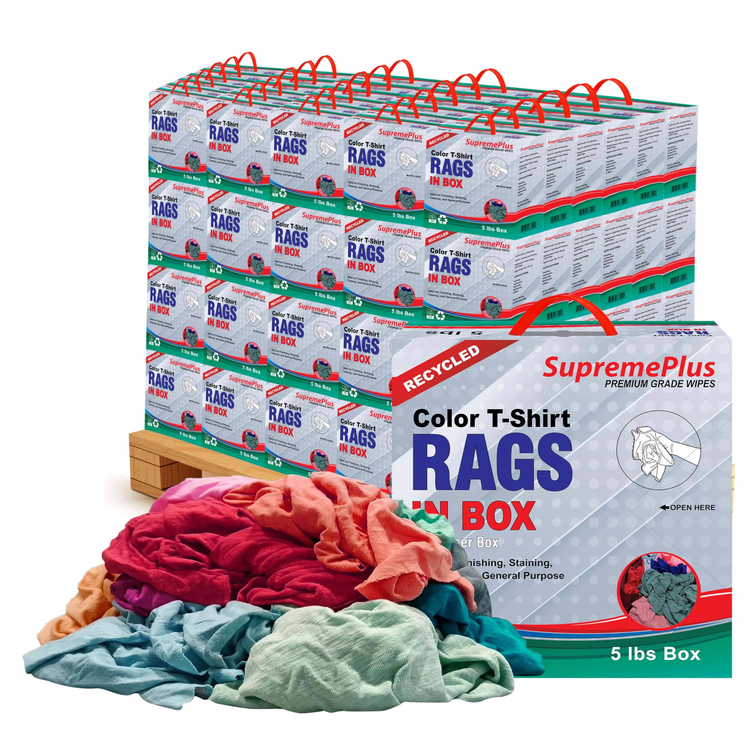 Recycled Color Knit Cleaning Rags 600 lbs Pallet 120x5 lbs Compressed Box Shop Cloths Bulk for Workshops Mechanics