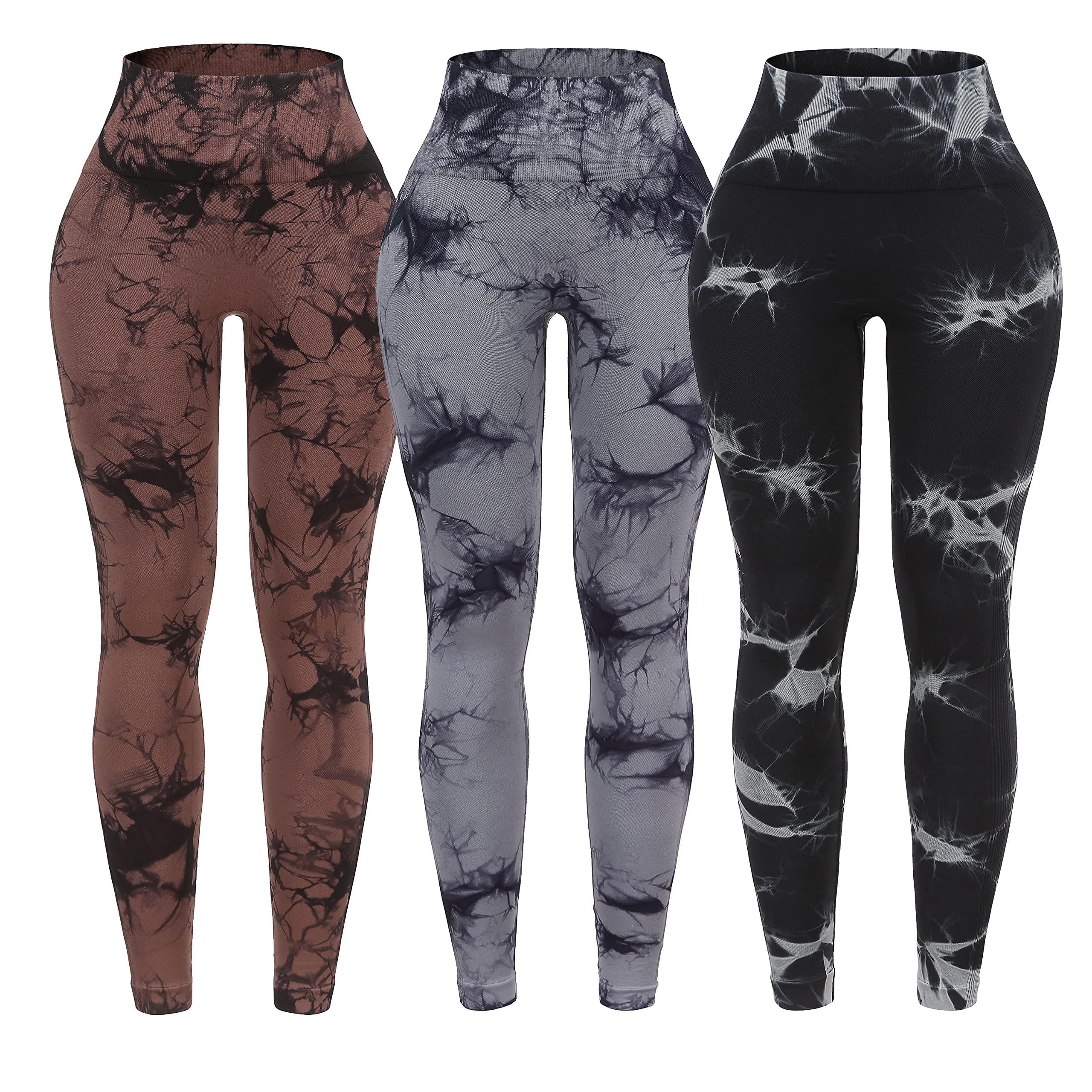 DERANQIIUAYoga Pants for Women, 3 Pack Tie Dye Seamless Leggings for Women High Waist Yoga Pants, Scrunch Butt Lifting Elastic Tights