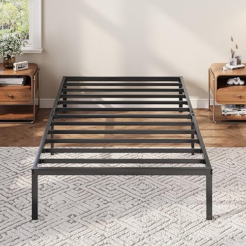 Miniatura 12 de Allewie Base de cama de tamaño matrimonial, camas de plataforma de metal de 12 pulgadas con espacio de almacenamiento, no requiere somier y fácil