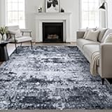 5x7 Area Rug Living Room Rug: Washable Modern Abstract Soft Thin Rug Indoor Floor No Slip Stain Resistant Carpet for Bedroom Dining Room Farmhouse Nursery Home Office - Black