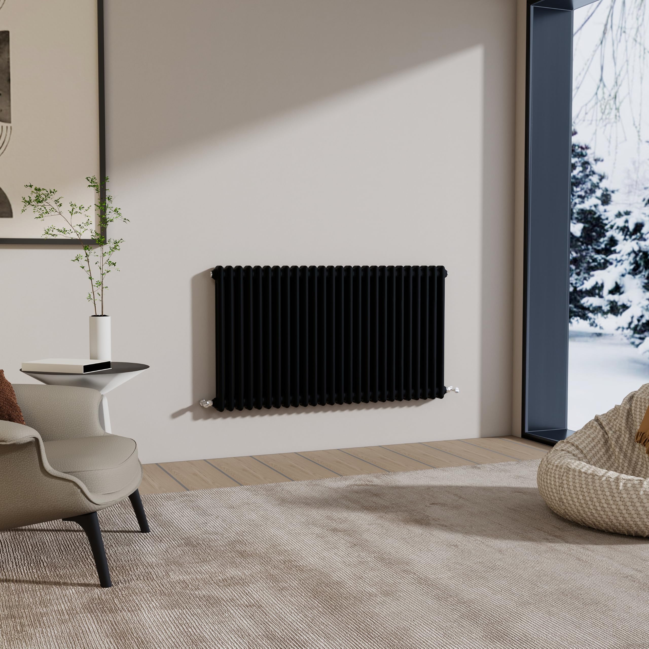 Traditional 2 Column Cast Iron Radiator 600x1190mm Horizontal Black — image 1