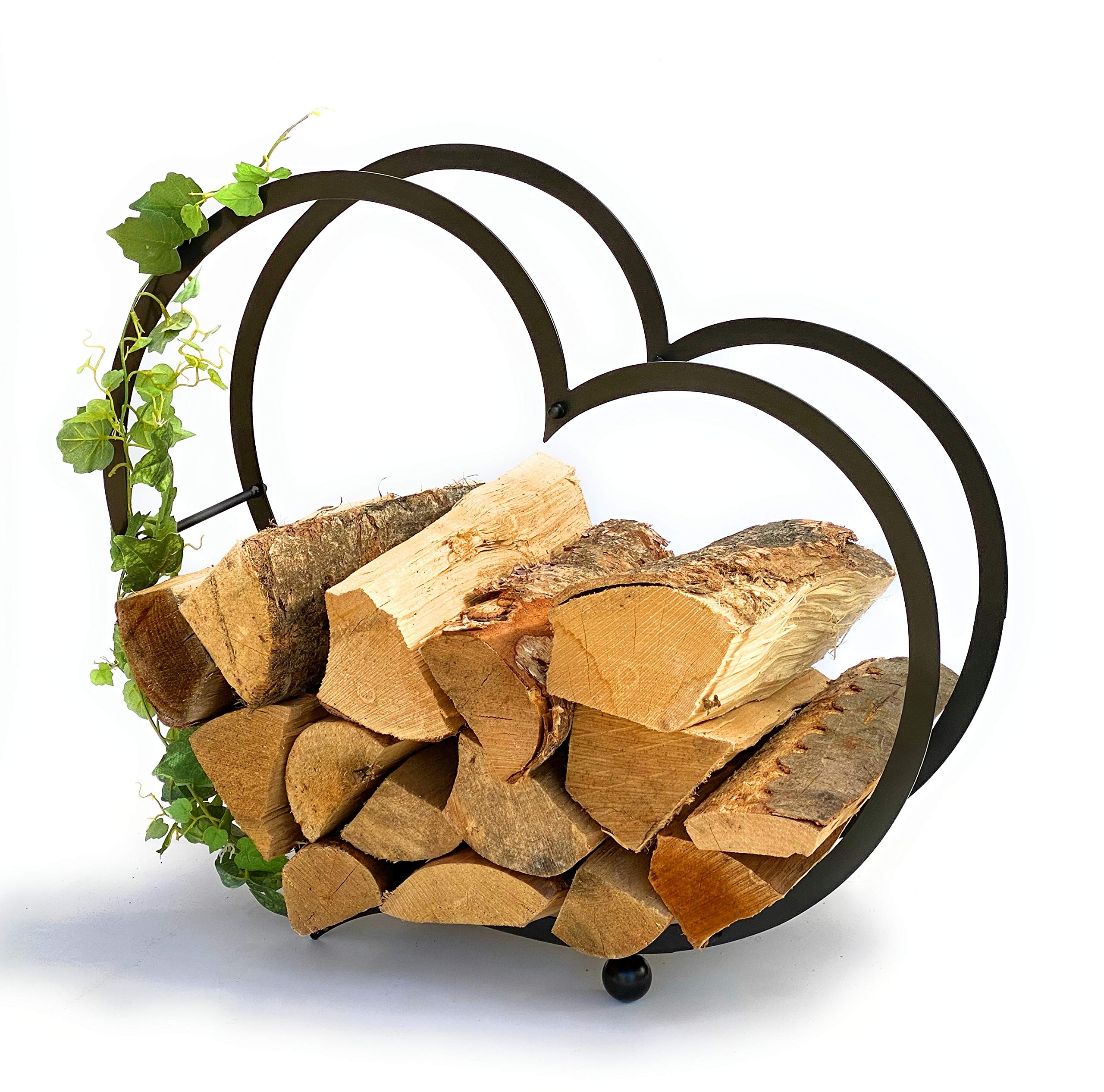 DanDiBo Kaminholzregal Innen Metall Herz Kaminholzständer 64 cm 181134 Holzkorb Kaminholzhalter Feuerholzhalter