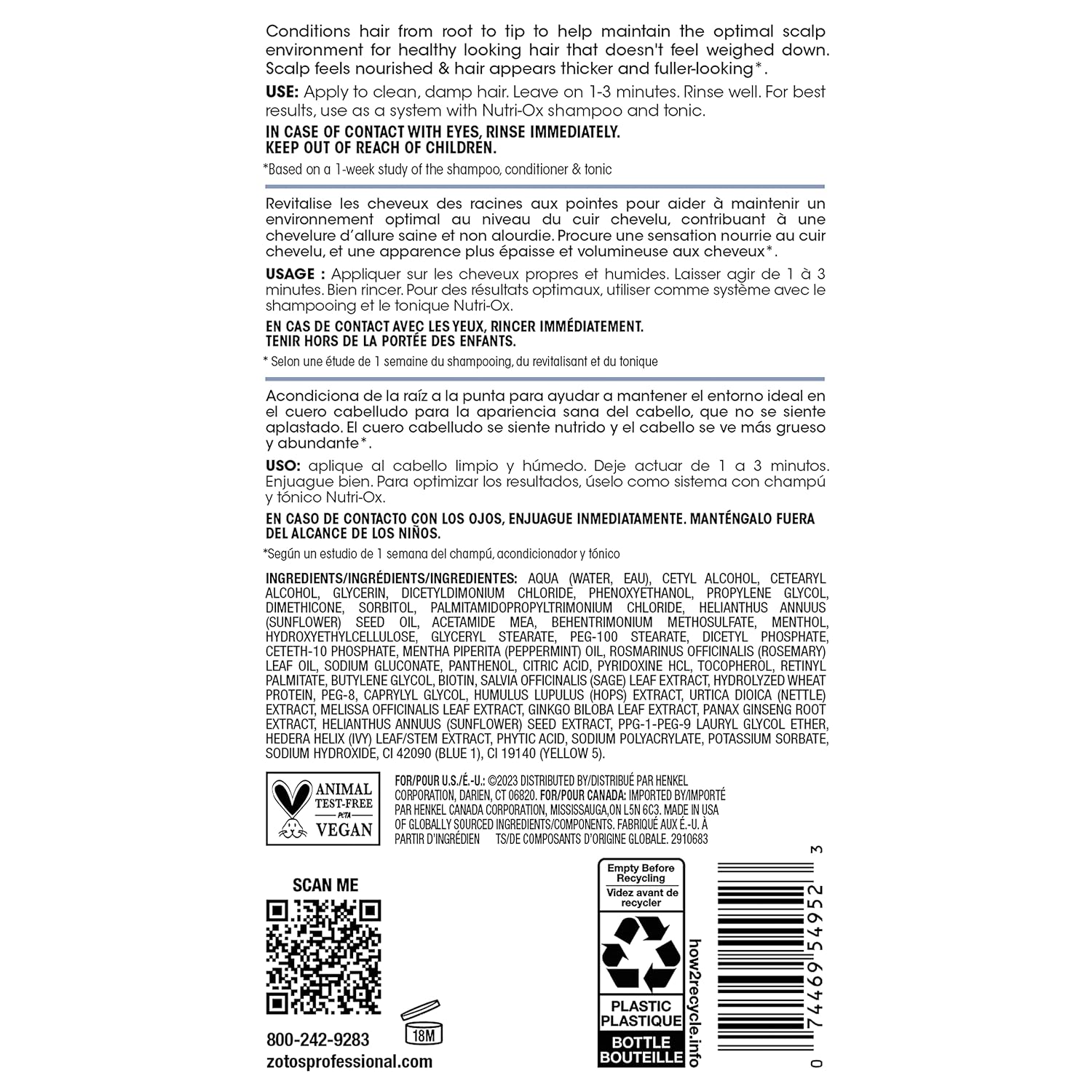 NUTRI-OX Fortifying Conditioner Normal for Thinning Hair | Thicker, Fuller-Looking Hair | Clinically & Dermatologically Tested | Peppermint | Color-Safe