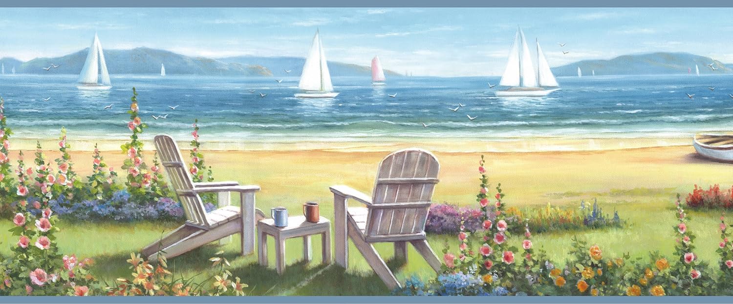 Chesapeake DLR20021B Barnstable Blue Seaside Cottage Wallpaper Border