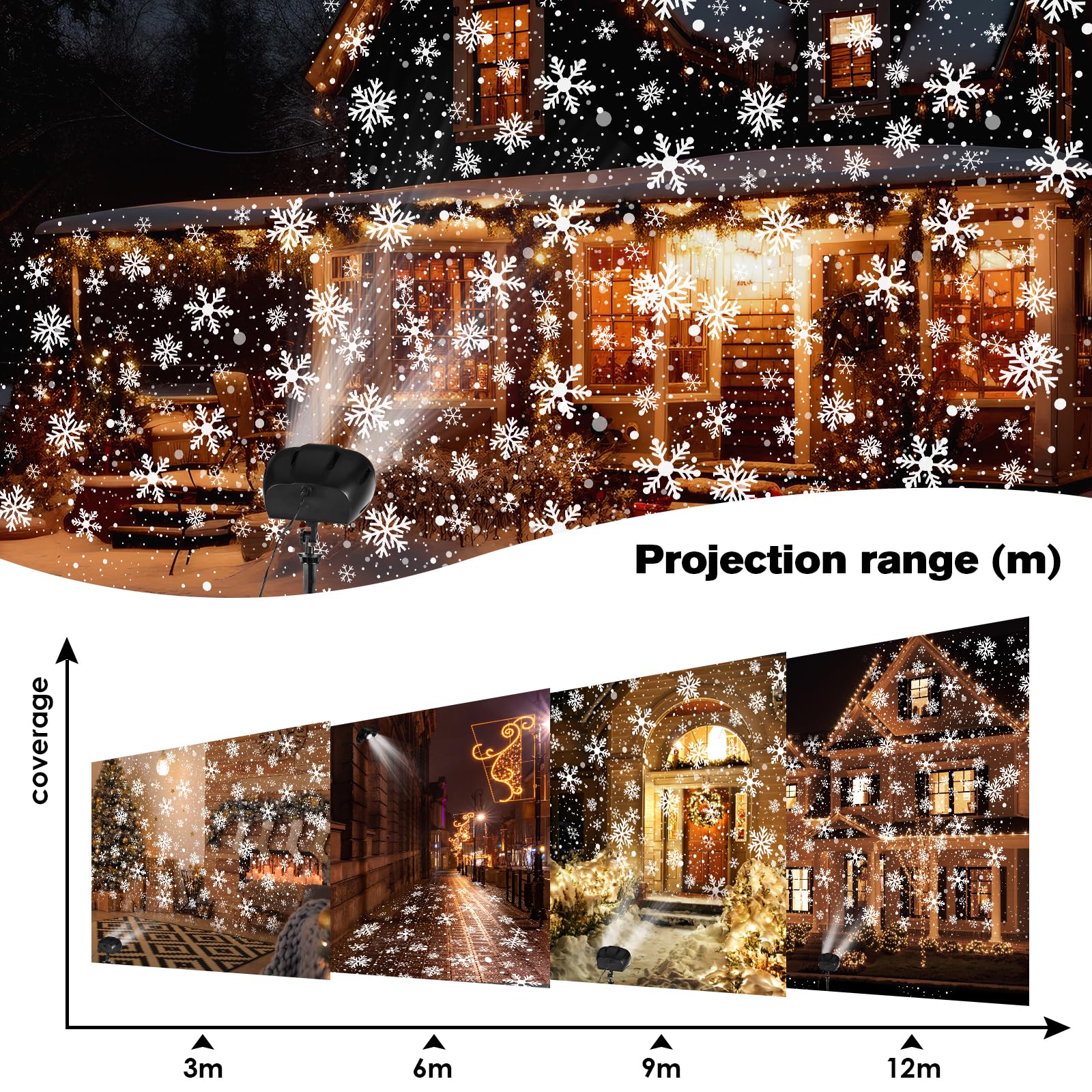 Weihnachtslicht-Projektor Für Draußen - 16 Schneeflocken-Muster & LED-Effekte