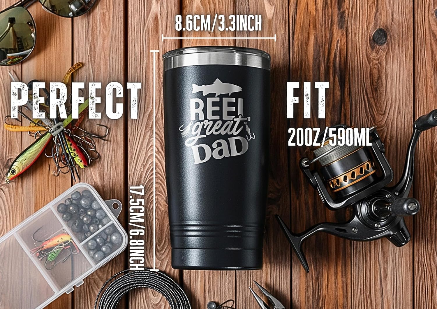 Onebttl Fishing Gifts for Dad, 20oz Stainless Steel Tumbler for Fishing Lover, Laser Logo, Reel Great Dad - Image 5