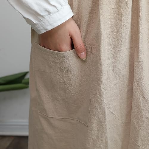 Miniatura 7 de HANEE Delantales con espalda cruzada para mujer con bolsillos, delantal de algodón de estilo japonés, bonito delantal para cocina, etc. (6 colores)