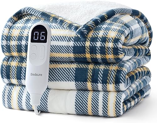 Vista 102 de Bedsure GentleSoft - Manta térmica eléctrica, suave manta eléctrica de franela acanalada, calefacción con 4 ajustes de tiempo, 6 ajustes de calor
