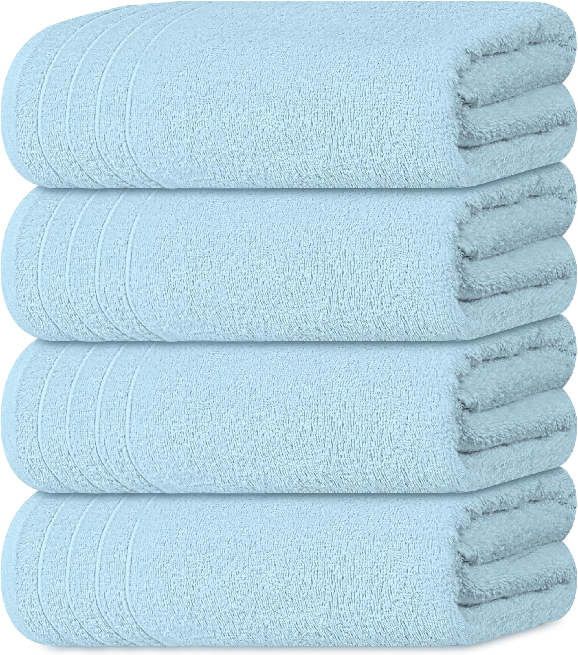 Pack of 4 Extra Large Bath Towels 30 x 60 Inches, 100% Cotton, Larger & Lighter Weight, Quicker to Dry, Super Soft and Absorbent, Perfect for Bathroom, Sky Blue