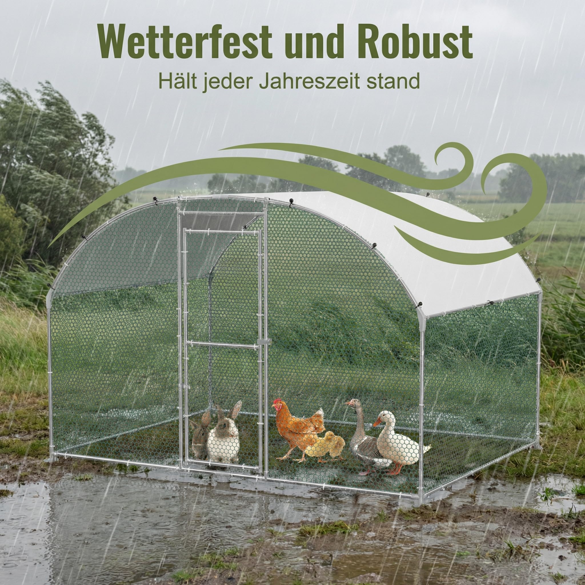Freilaufgehege Bogen Dach 3x8x2m,Hühnerstall aus Verzinkter Stahl Mit PE Dachabdeckung,Verdickte PVC Verbinder &Riegel für Haustierkäfig Hühnerkäfig Kleintiere Pflanzen