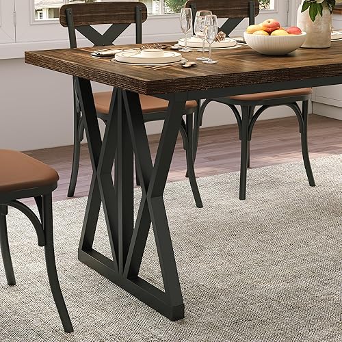 Miniatura 5 de BedsPick Mesa de comedor de 70 pulgadas de largo para 6-8 personas, mesa de cocina rectangular de madera con mesa gruesa, patas de metal con marco