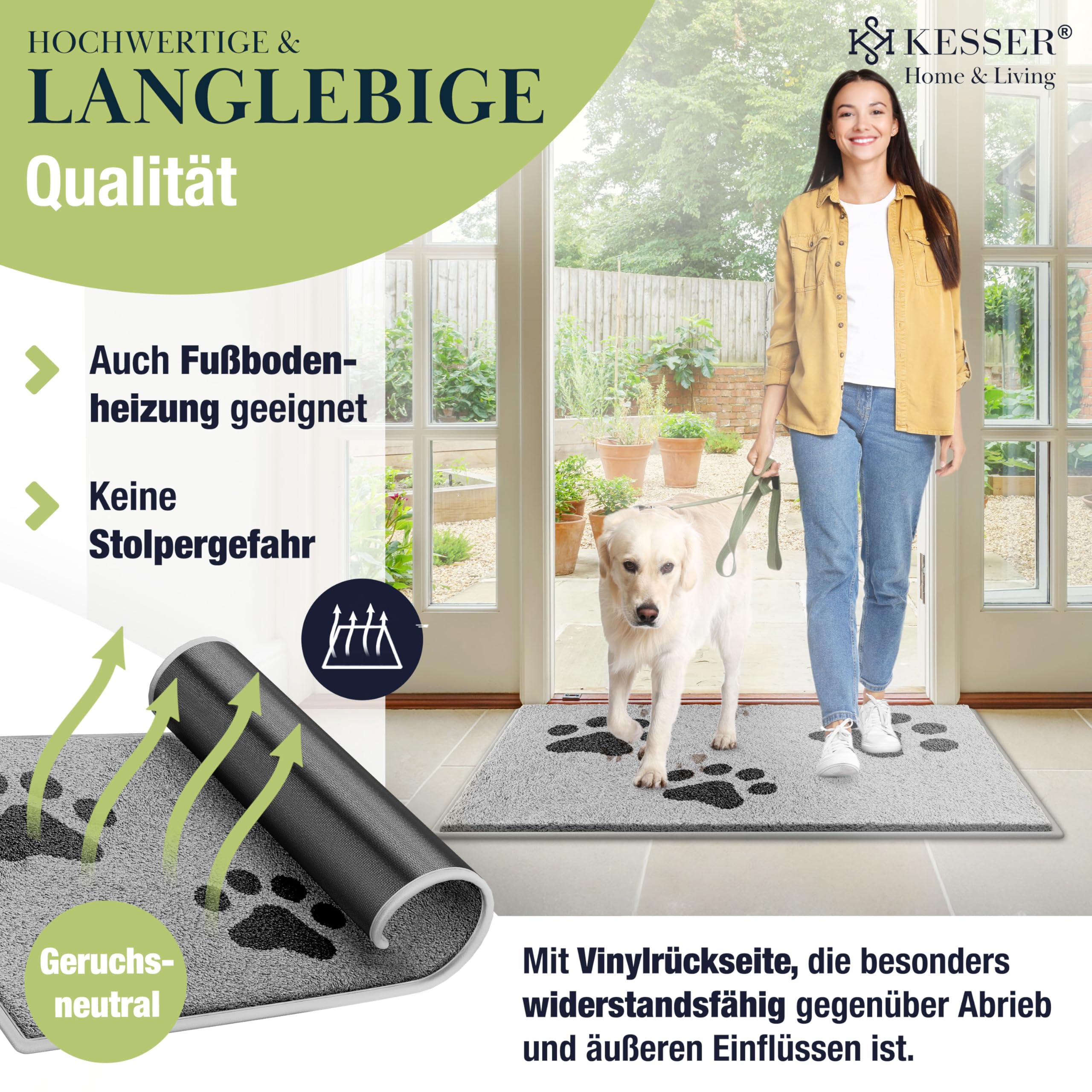 KESSER Schmutzfangmatte Profi Fußmatte in vielen Größen, Türmatte, Teppich, Fußabtreter & Fußabstreifer, rutschfest, wetterfest, maschinenwaschbar, Haustür & Wohnungseingang,Hellgrau Motiv 120x180cm