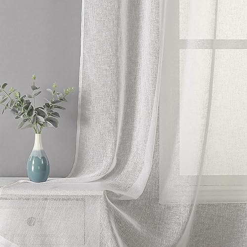 Miniatura 7 de Chyhomenyc Dianna - 2 paneles de 63 pulgadas de largo, cortinas traslúcidas para sala de estar, lino sintético con textura suave, filtrante de luz,