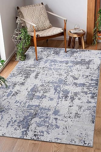 Miniatura 9 de NAAR Colección PAYAS - Alfombra de área elegante y resistente a las manchas de 8 x 10 pulgadas, color grisdenimabstracto, no desprende pelusa, para