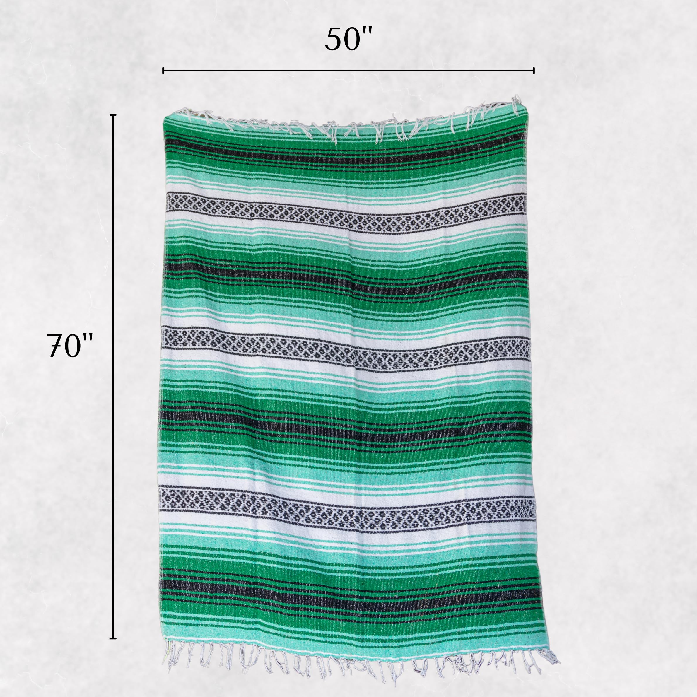 Benevolence LA Authentic Handwoven Mexican Blanket | Yoga Blankets, Outdoor, Picnic, Beach, Camping | Equestrian Saddle | Serape 50x70 inches - Forest, Pack of 1