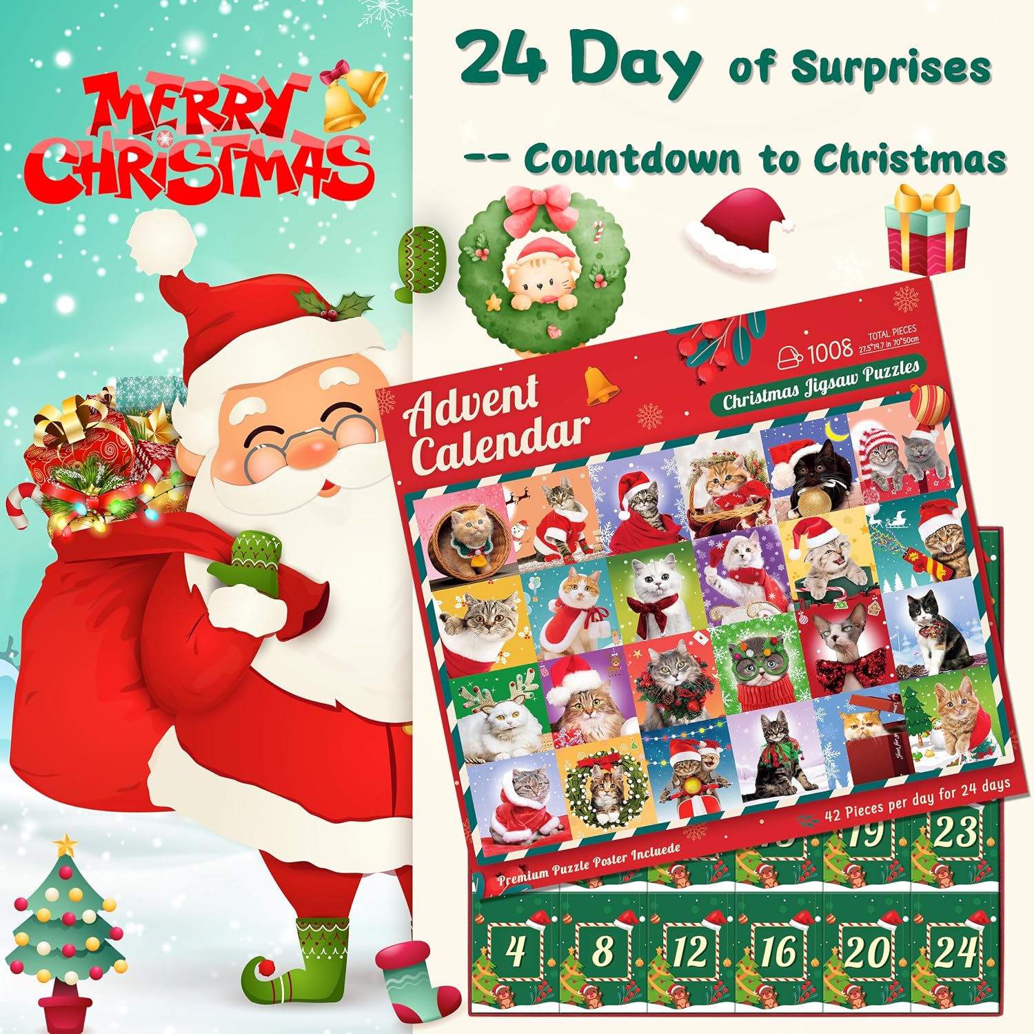Advent Calendar 2026 - Christmas Cat Jigsaw Puzzles