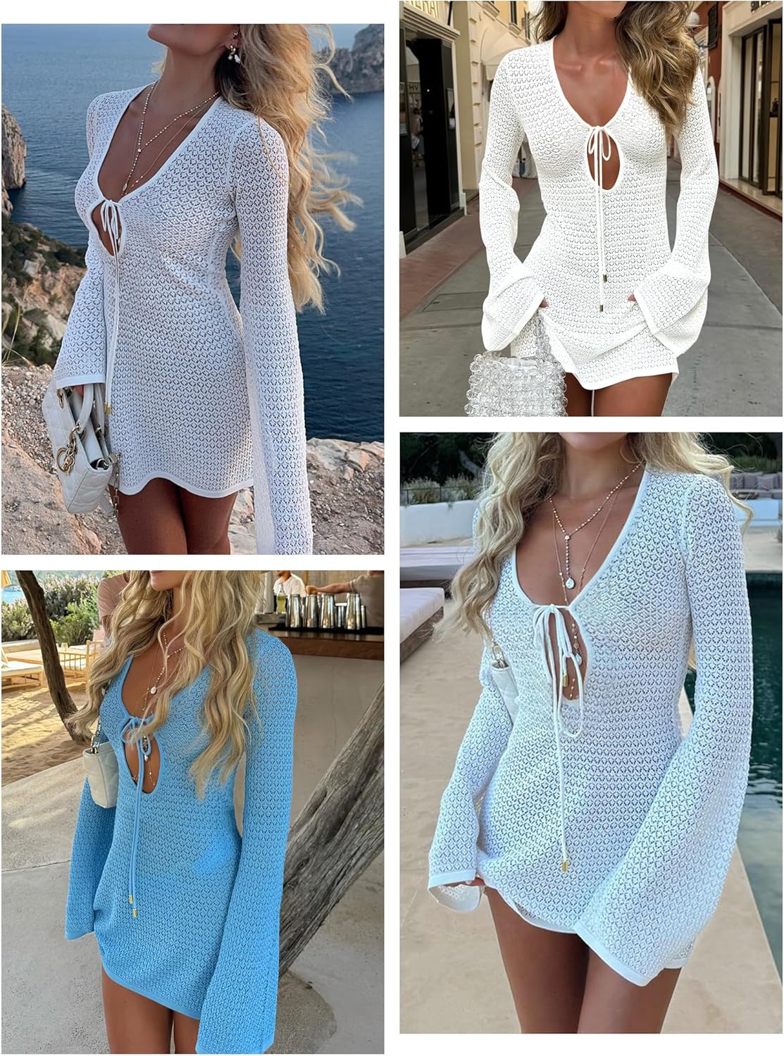 ANRABESS Swimsuit Cover Up for Women Crochet Bathing Suit 2026 Summer Swimwear V Neck Mesh Knit Dress Beach Vacation Clothes - Image 2