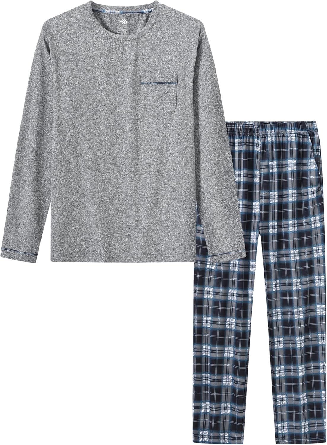 MoFiz Men's Pajamas Plaid Sets Sleepwear Sleep Long Sleeve Shirts and Pants Pajama Set Soft Mens Pjs Lounge Set with Pockets