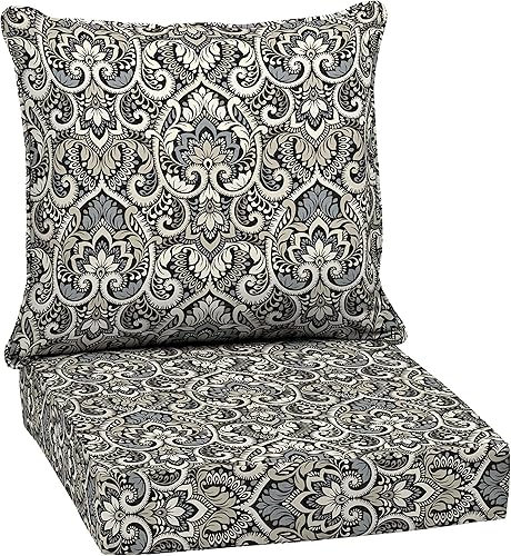 Arden Selections Juego de cojines de asiento profundo para exteriores de 24 x 24 pulgadas, negro Aurora Damasco