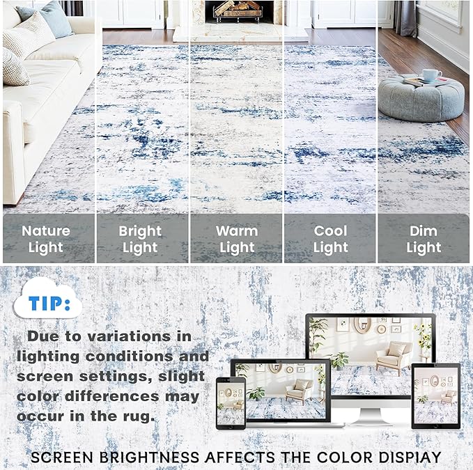 Alfombra 5x7 Gent drizz Moderna Antideslizante Gris Azul miniatura 10
