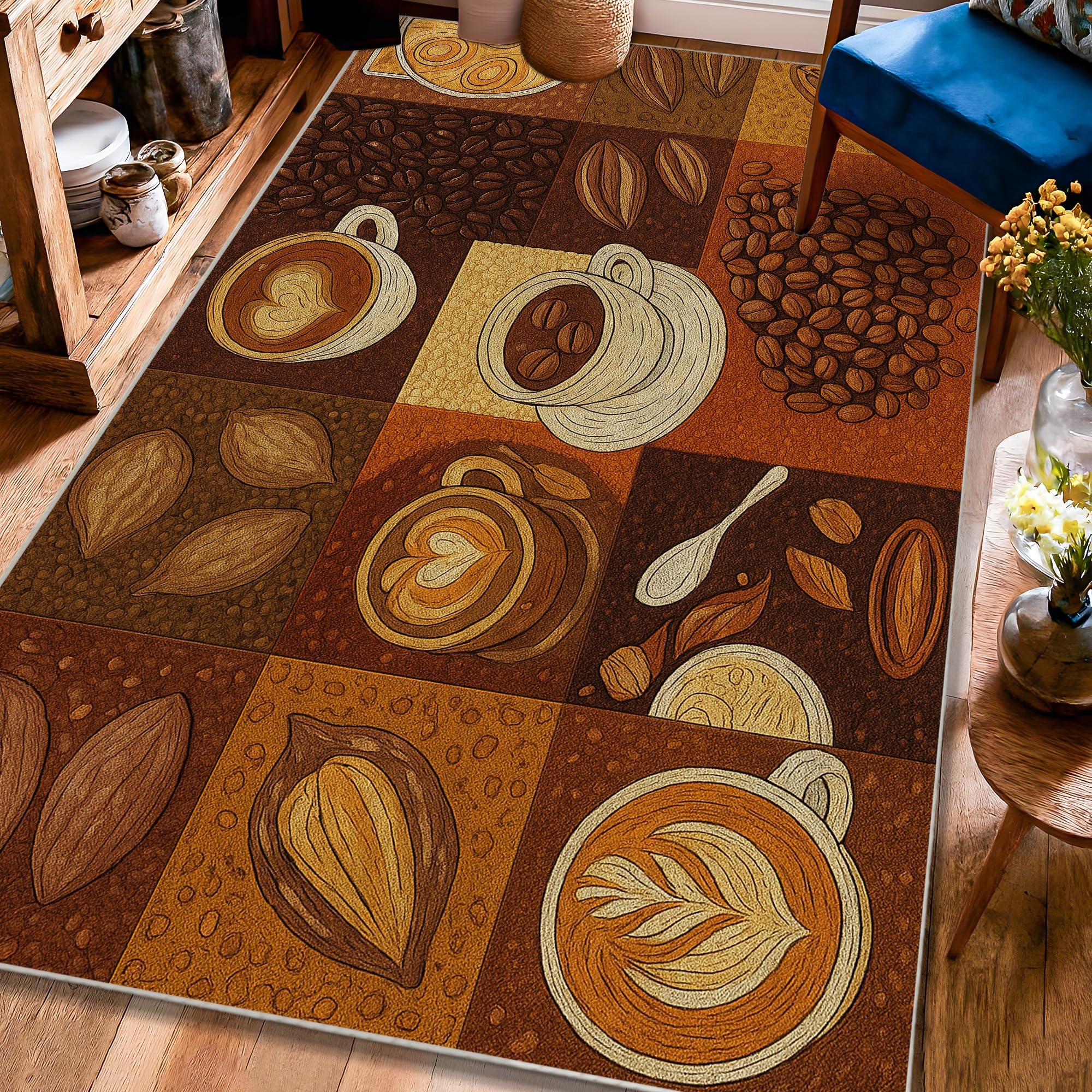 Tapis de café marron rustique pour salon et cuisine chaleureuse