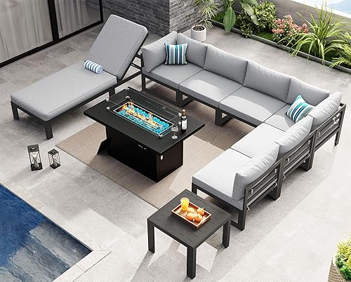 Miniatura 287 de NICESOUL 7 Piece White Powder-Coated Aluminum Patio Furniture with Fire Pit Table, 29 Inch Extra Wide Outdoor Sectional Sofa for 6, High-End Heavy