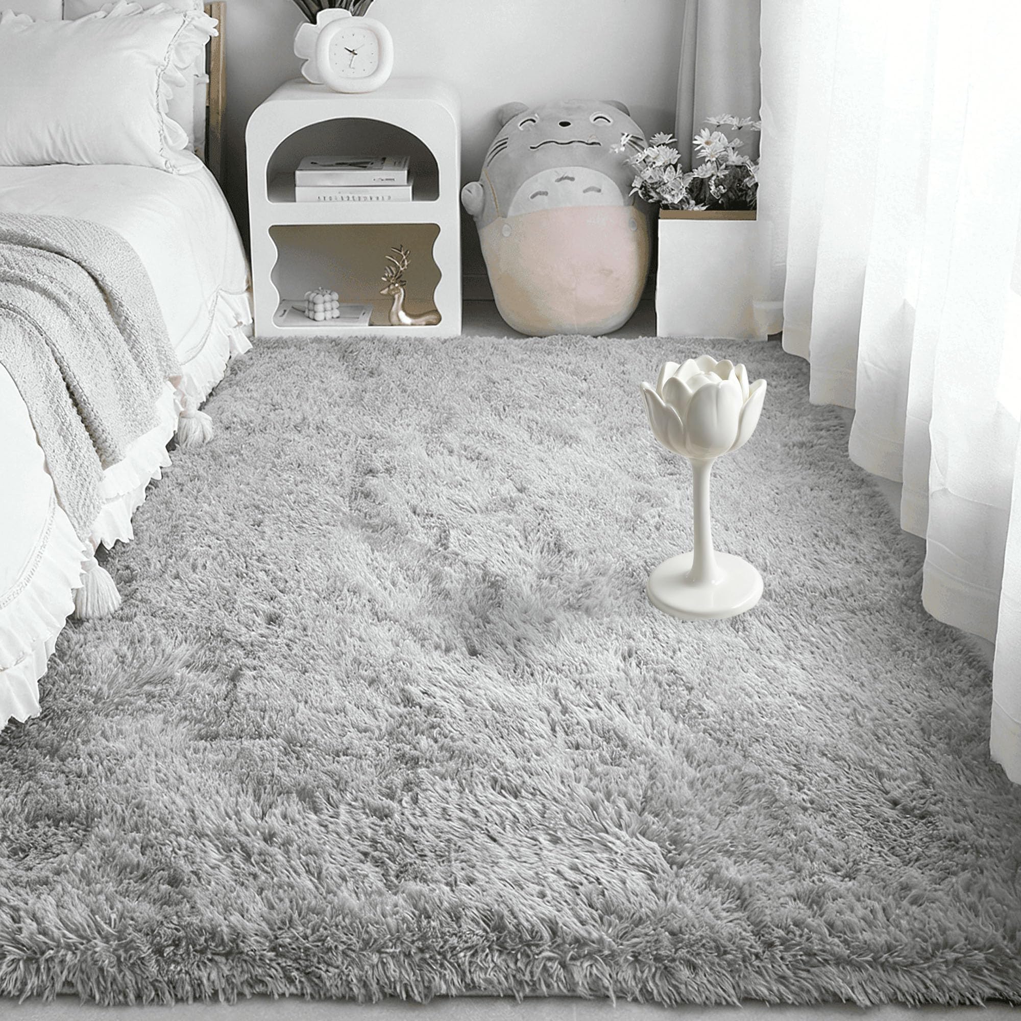 Tapis de salon 180 x 350 cm lavable grand format gris clair