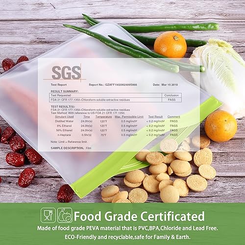 Miniatura 10 de SPLF Paquete de 12 bolsas reutilizables de silicona aptas para lavavajillas, a prueba de fugas, bolsas reutilizables para congelador, sin BPA,