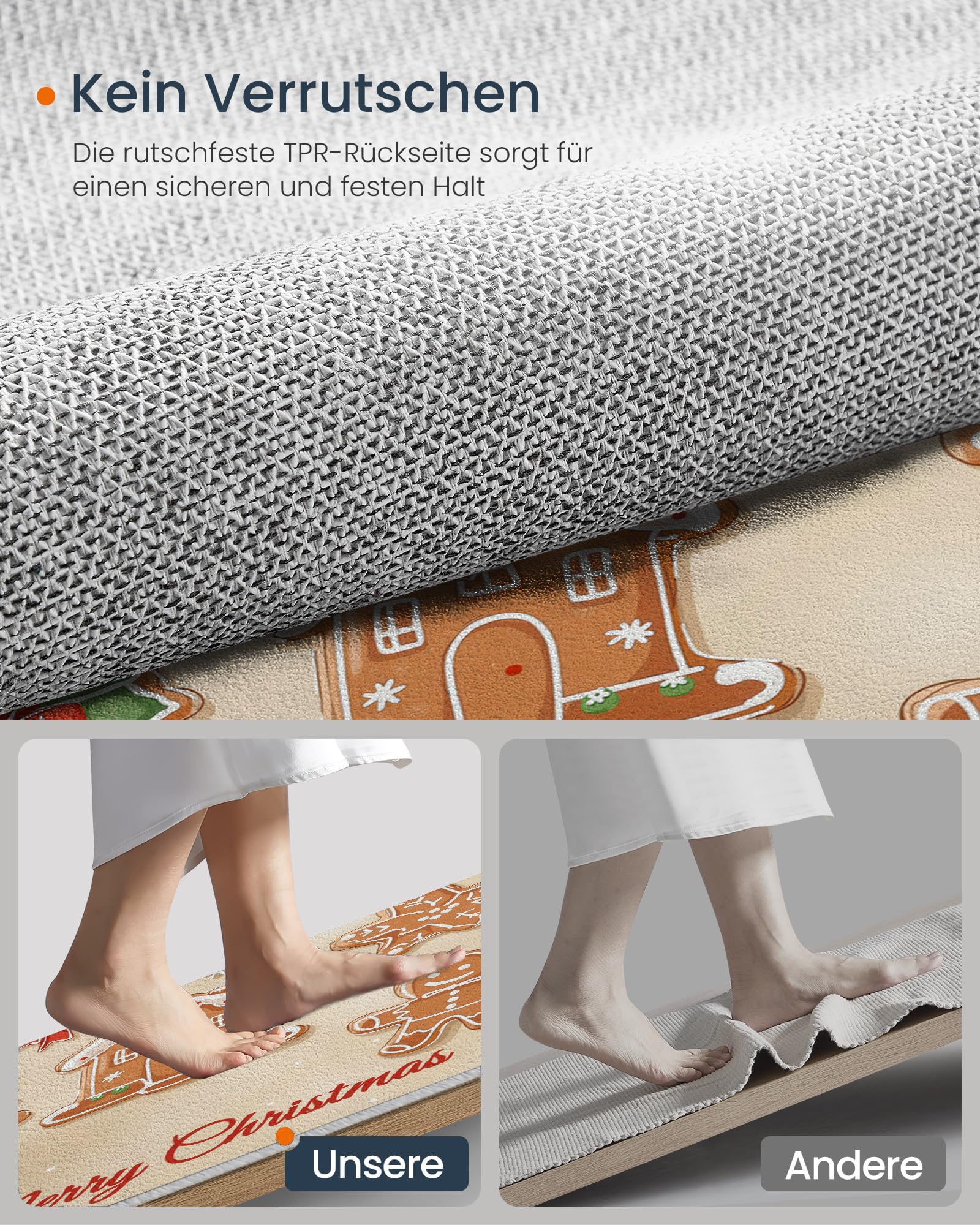 Schmutzfangmatte Innen 80x120cm, Weihnachtslebkuchen Waschbare rutschfeste Fußmatte, Niedliche Handgezeichnete Fußmatte Eingangstürmatte für Haustür Flur Innenbereich, Braun