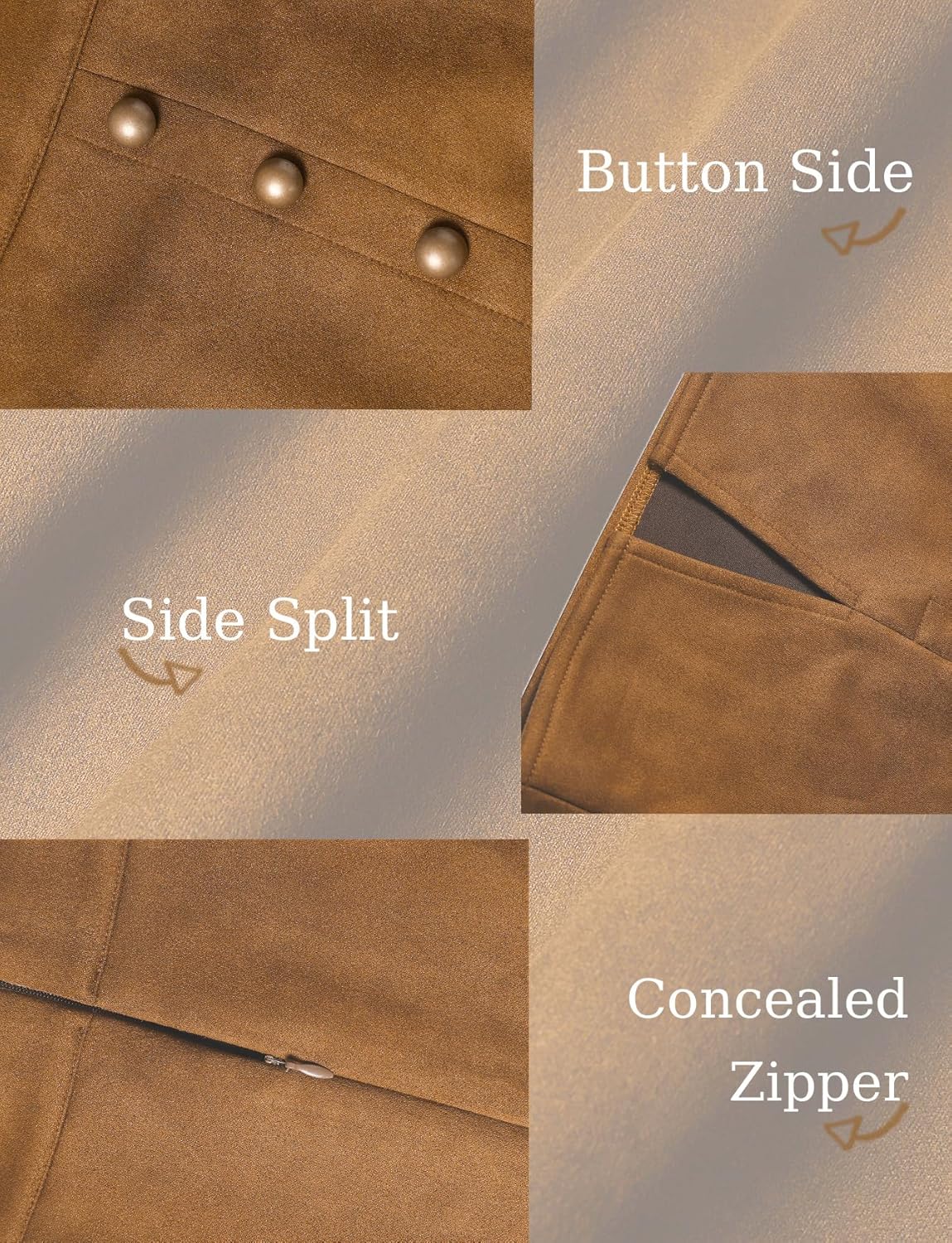 Women's Faux Suede Side Split Bodycon Fall Mini Skirt - Image 5