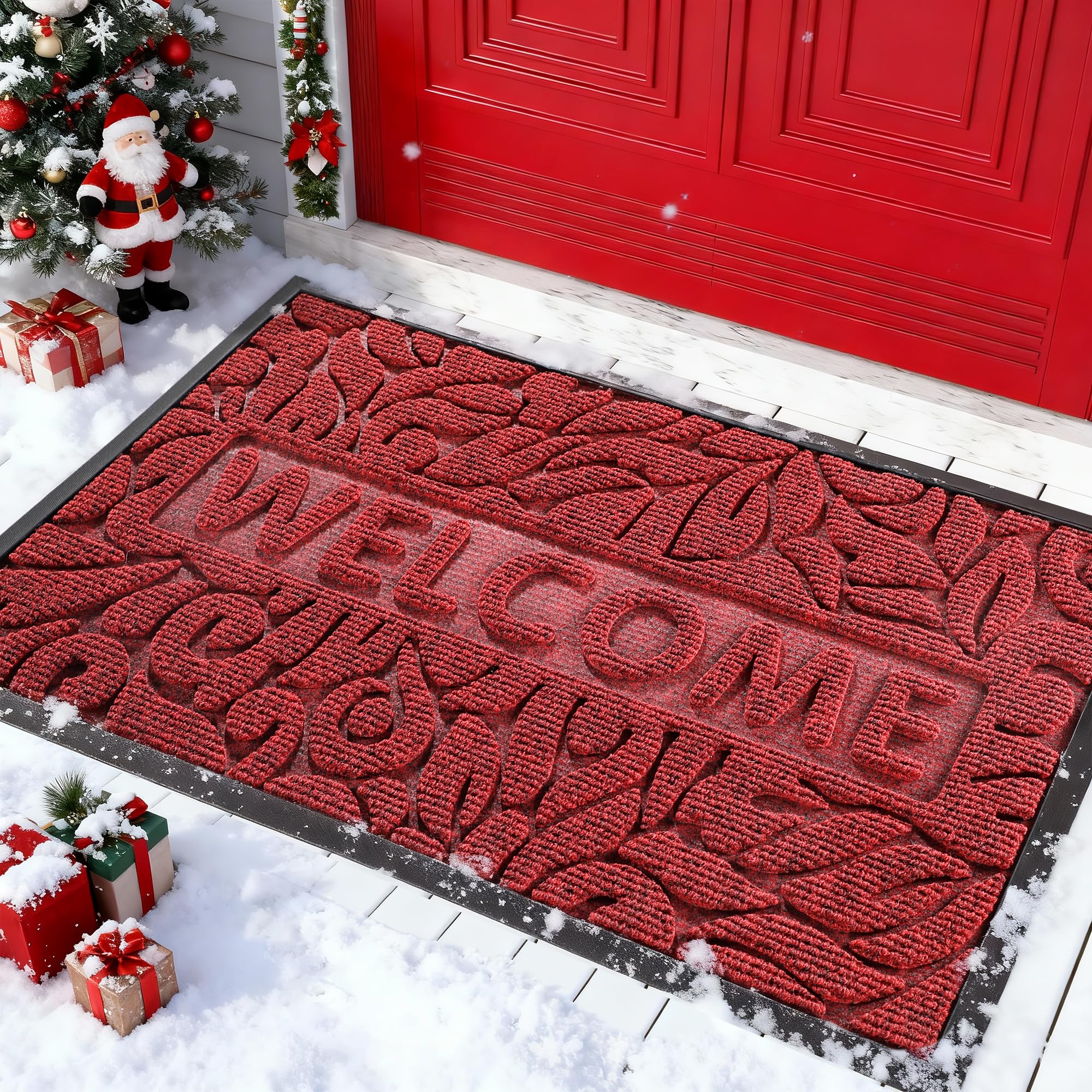 Yimobra Welcome Mat Outdoor 29.5x17, Waterproof Non-Slip Outdoor Mats for Front Door Outside Entrance, Low-Profile Entryway Mat Indoor for Garage Patio, Wine Red