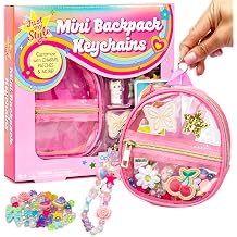Just My Style Mini Backpack Keychains, Customize Key Chains & Clip to Anything, Includes Adhesive Patches, Bag Charms & Beads for Bracelet Making, Custom Bag Clip Bracelet Craft, Great Gifts for Girls